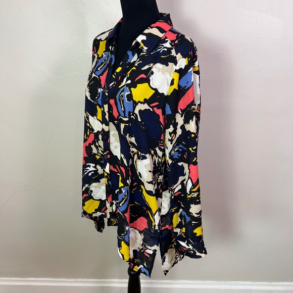 Dana Buchman Womens XL Abstract Floral Button Up Blouse Multicolor Long Sleeve - Picture 2 of 9